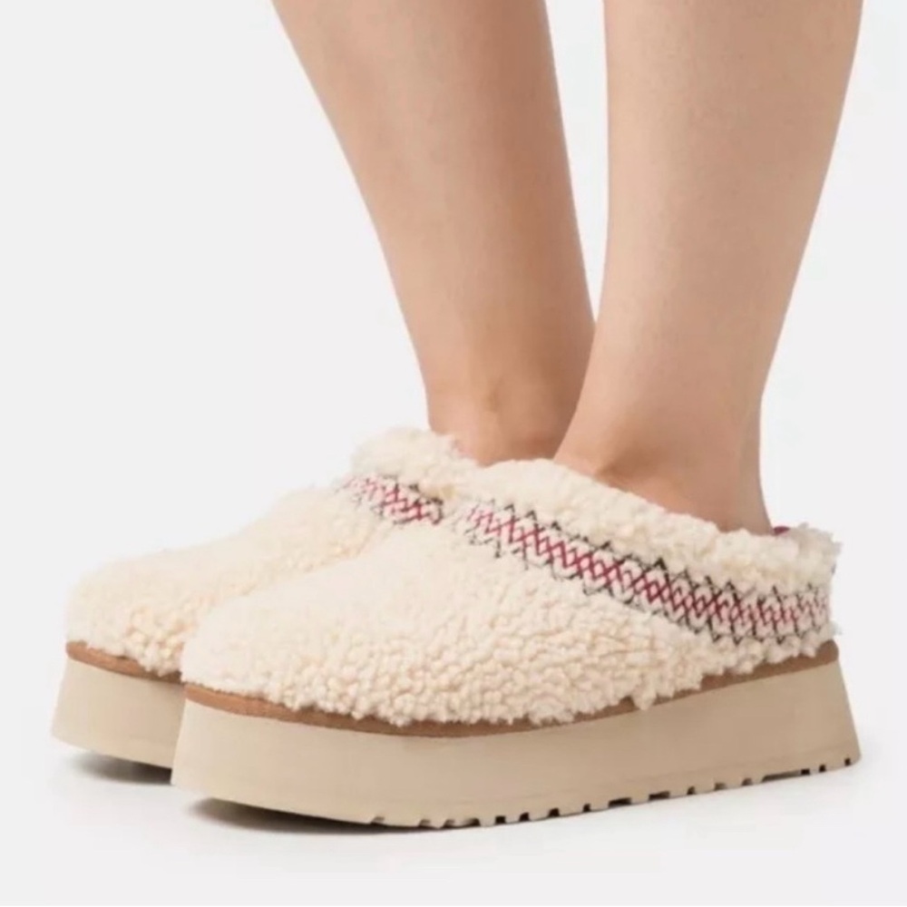 UGG Cream and Red Cozy Mules